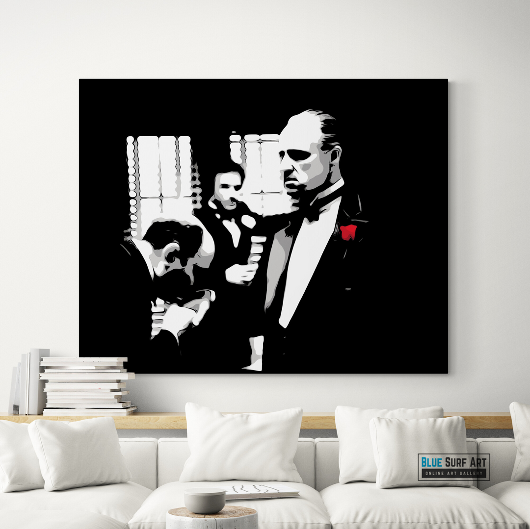 The Godfather Scene Wall Art Movies Original Oil on Canvas Pop Art Painting by Blue Surf Art - 5