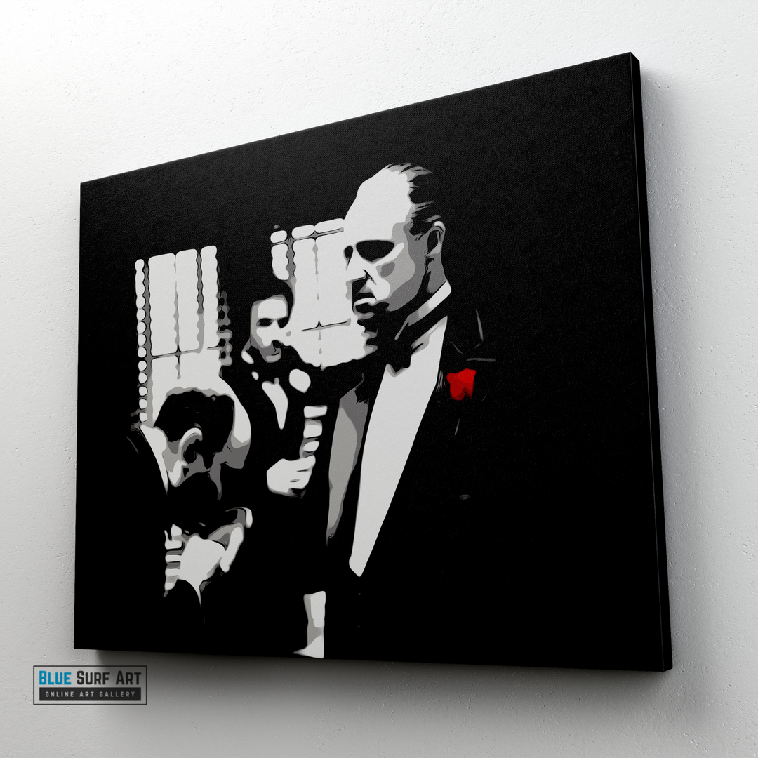 The Godfather Scene Wall Art Movies Original Oil on Canvas Pop Art Painting by Blue Surf Art - 3