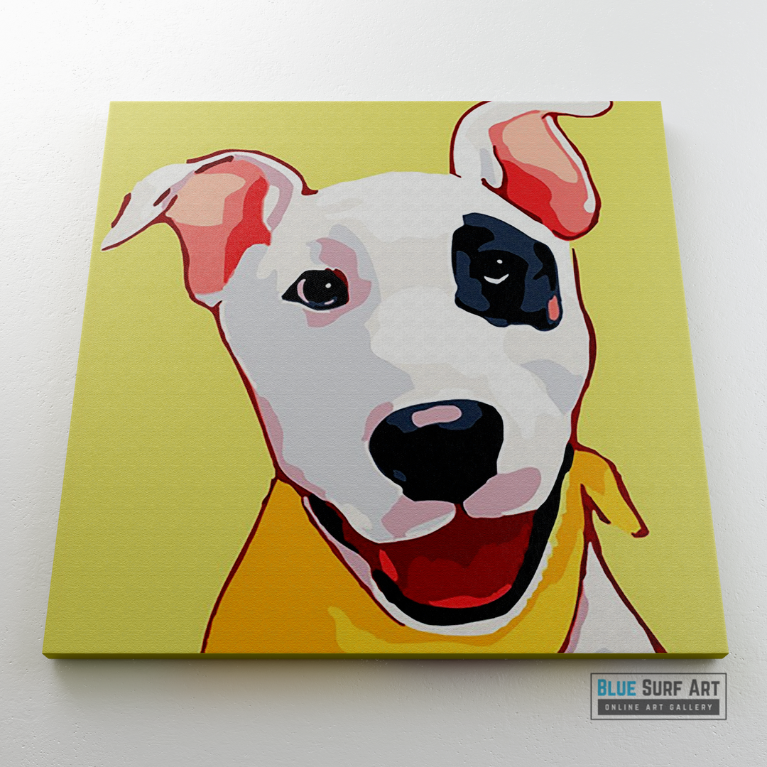 Happy Puppy Canvas Art Painting, Animal Pop Art, Room Decor, Wall Art - on wall