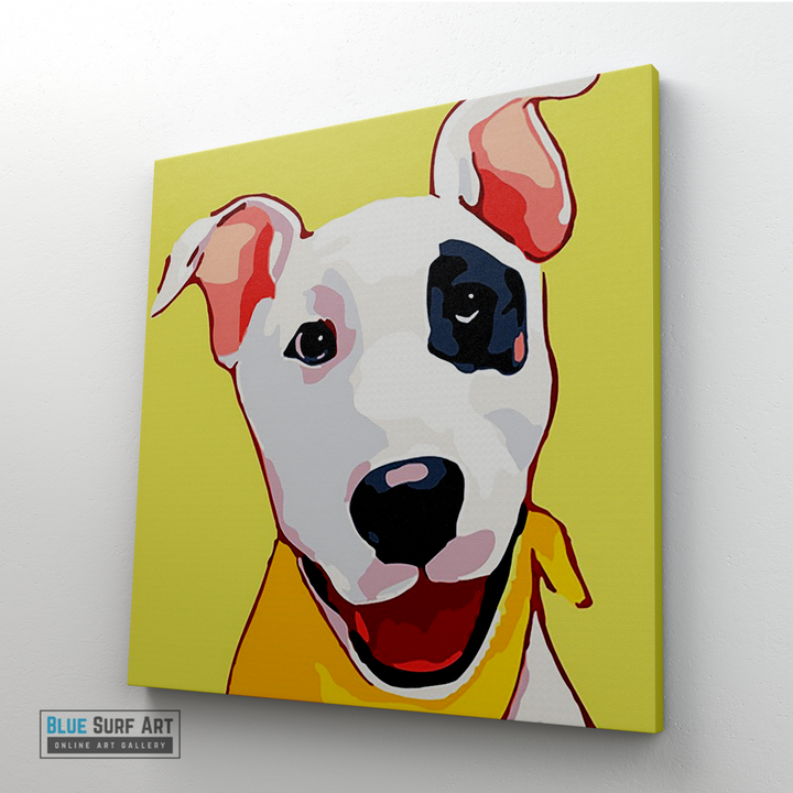 Happy Puppy Canvas Art Painting, Animal Pop Art, Room Decor, Wall Art - sideway