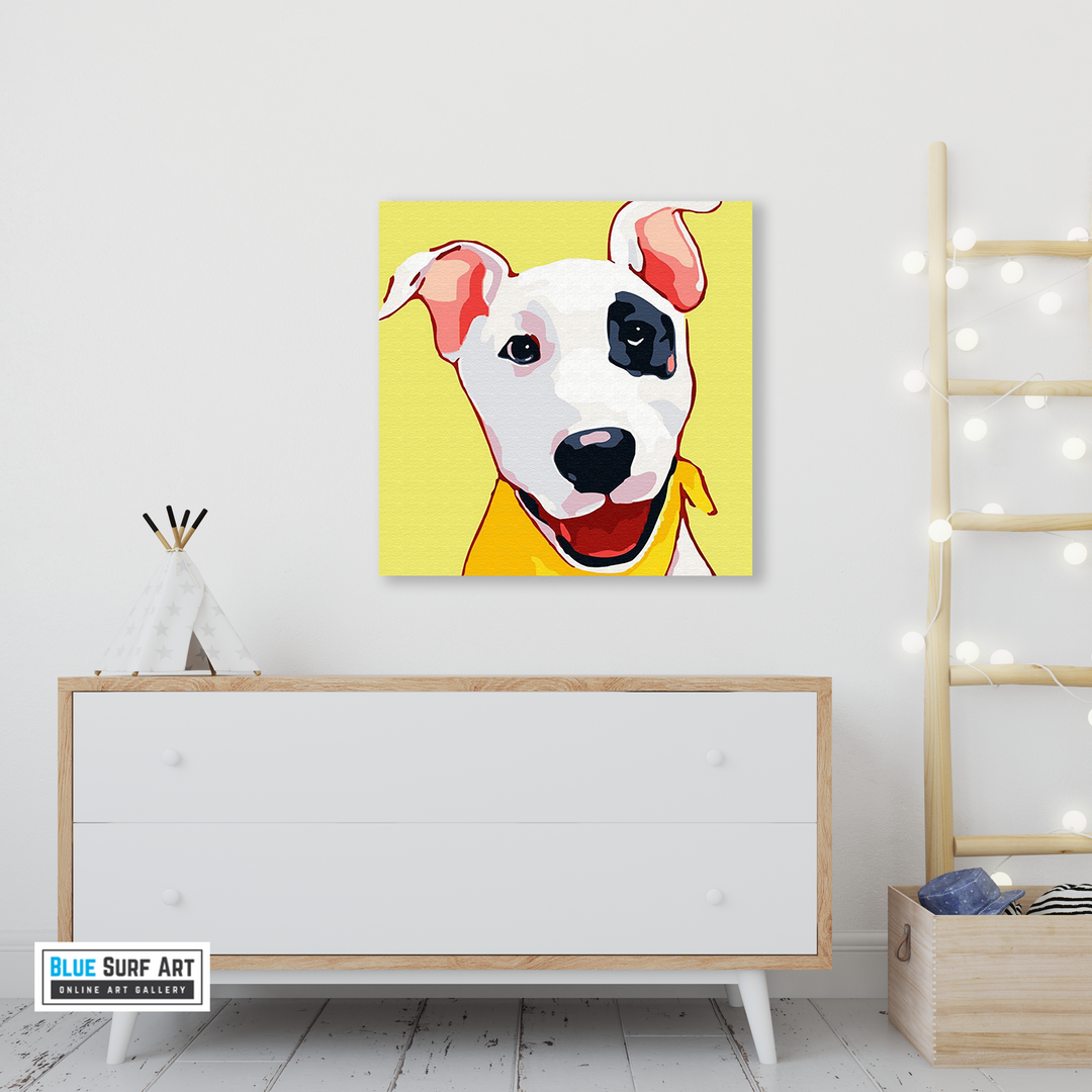 Happy Puppy Canvas Art Painting, Animal Pop Art, Room Decor, Wall Art - living room