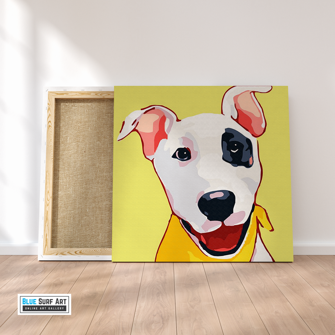 Happy Puppy Canvas Art Painting, Animal Pop Art, Room Decor, Wall Art - on frame