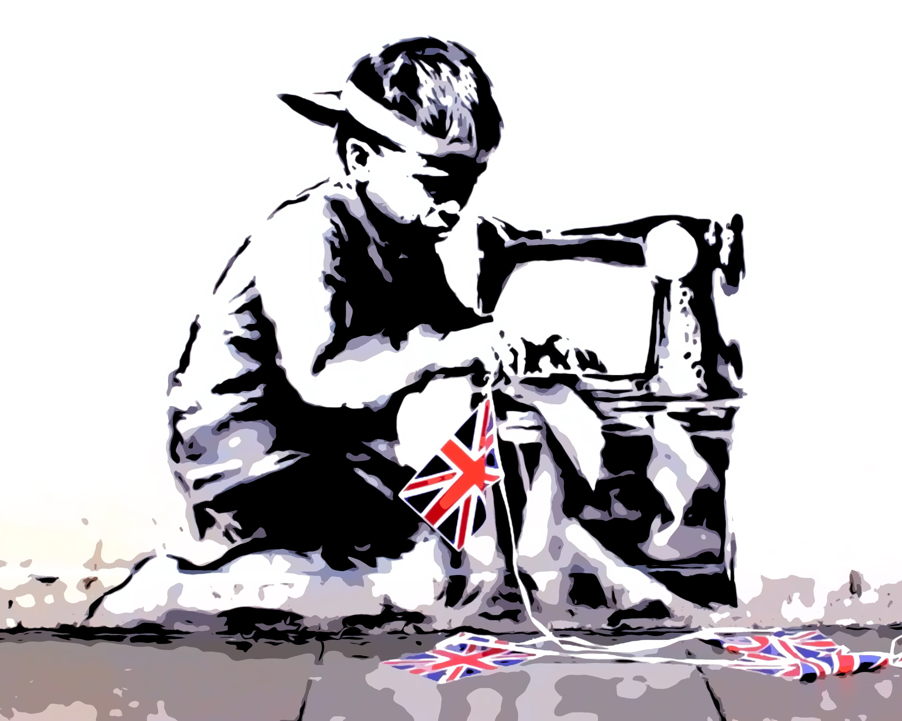 Banksy Boy Sawing UK Flag Painting by Blue Surf Art