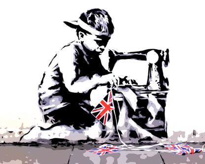Banksy Boy Sawing UK Flag Painting by Blue Surf Art