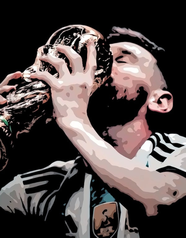 Messi Kiss the Trophy Wall Art Original Handmade Art Painting for Sale - Blue Surf Art
