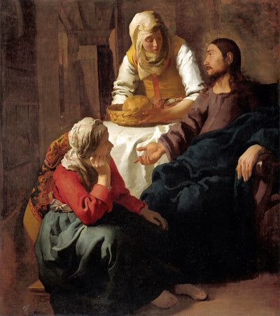 Christ in the House of Martha and Mary by an Open Window  by Johannes Vermeer Reproduction Painting by Blue Surf Art