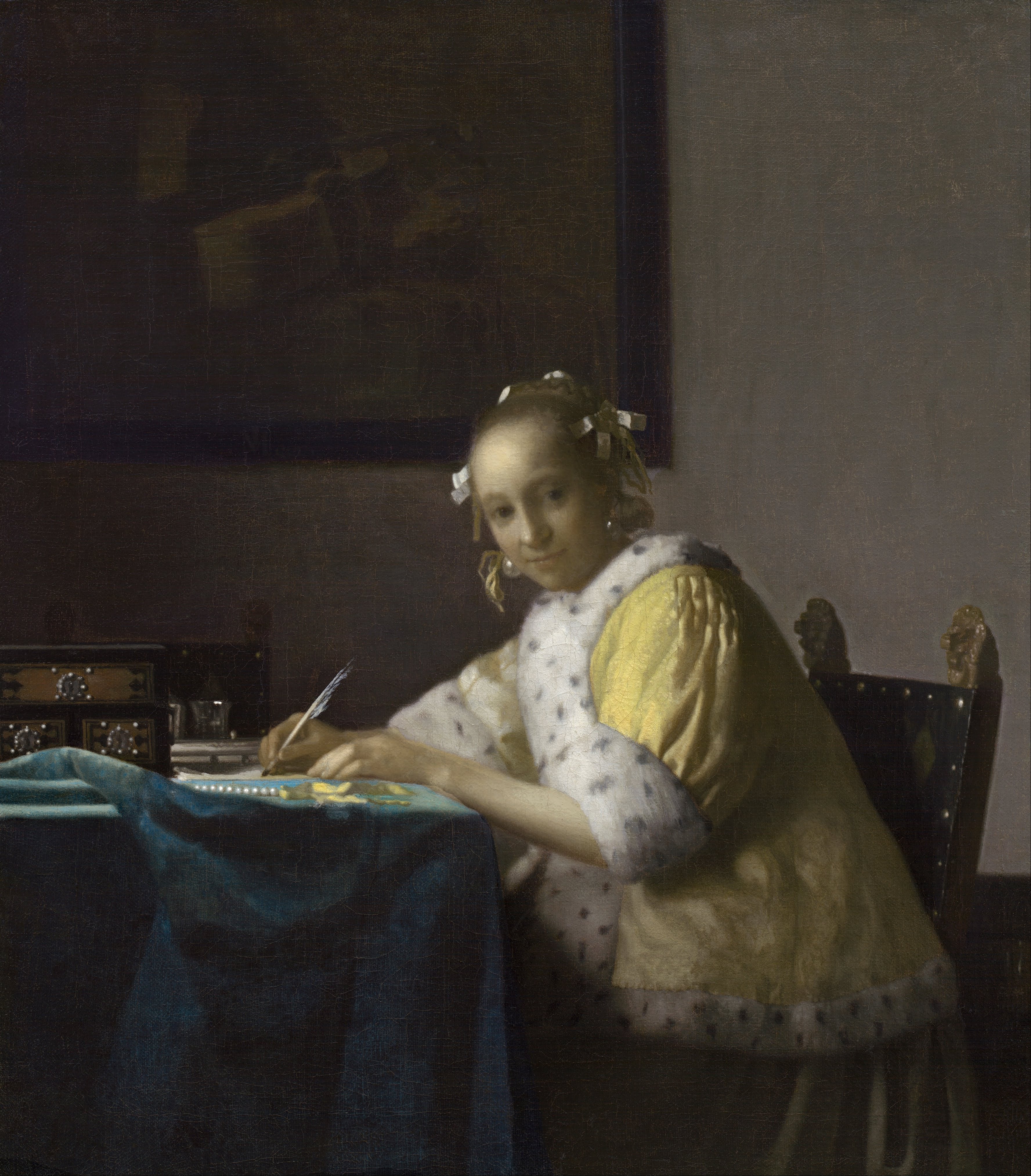 A Lady Playing the Guitar by Johannes Vermeer Reproduction Painting by Blue Surf Art