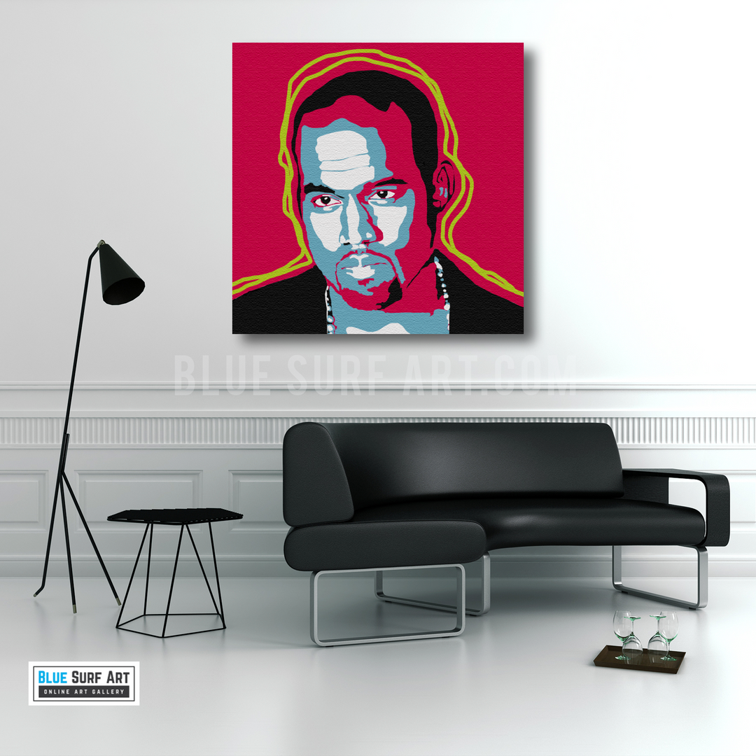 Kanye West Canvas Art Painting, Rapper Wall Art Oil Painting - on living room showcase