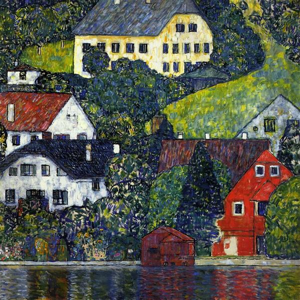 Houses at Unterach on the Attersee by Gustav Klimt Oil Painting on Canvas