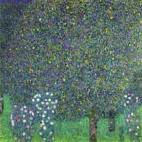 Rose Bushes Under Trees by Gustav Klimt Oil Painting on Canvas