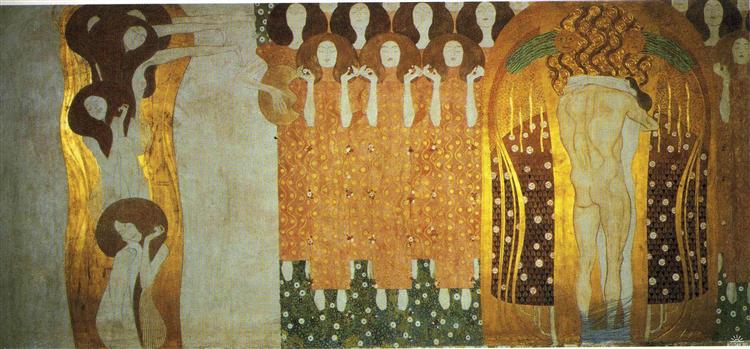 The Beethoven Frieze: The Longing for Happiness Finds Repose in Poetry. Right wall by Gustav Klimt Oil Painting on Canvas