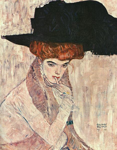 The Black Feather Hat by Gustav Klimt, oil painting on canvas by blue surf art