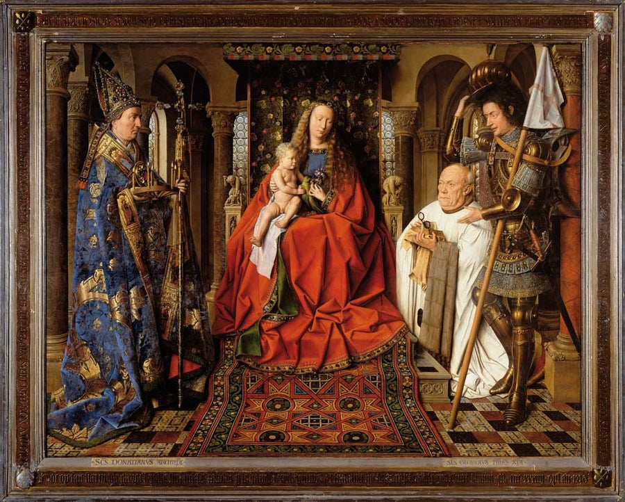 Virgin and Child with Canon van der Paele by Jan Van Eyck Reproduction Painting by Blue Surf Art