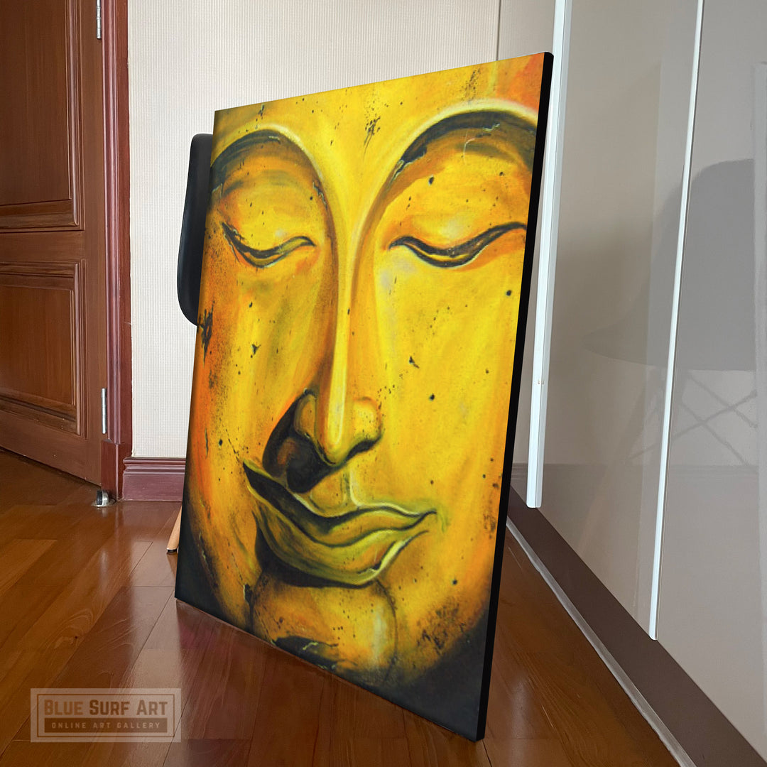 Gold Buddha Portrait Original Oil on Canvas