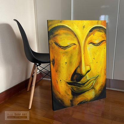 Gold Buddha Portrait Original Oil on Canvas