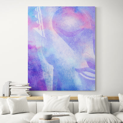 Pastel Purple Colour Buddha Portrait Wall Art Canvas - Living room
