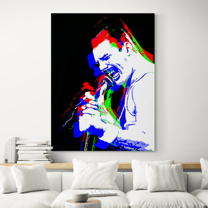 Queen, Freddie Mercury, Wall Art, Painting, Queen Freddie on Stage Signing Painting, Queen UK Band Prints, Queen Original Oil Art