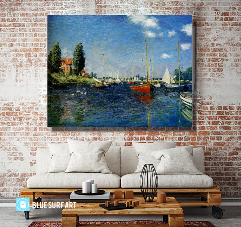 Argenteuil, 1875. Reproduction Oil Painting on Canvas I Blue Surf Art - living room