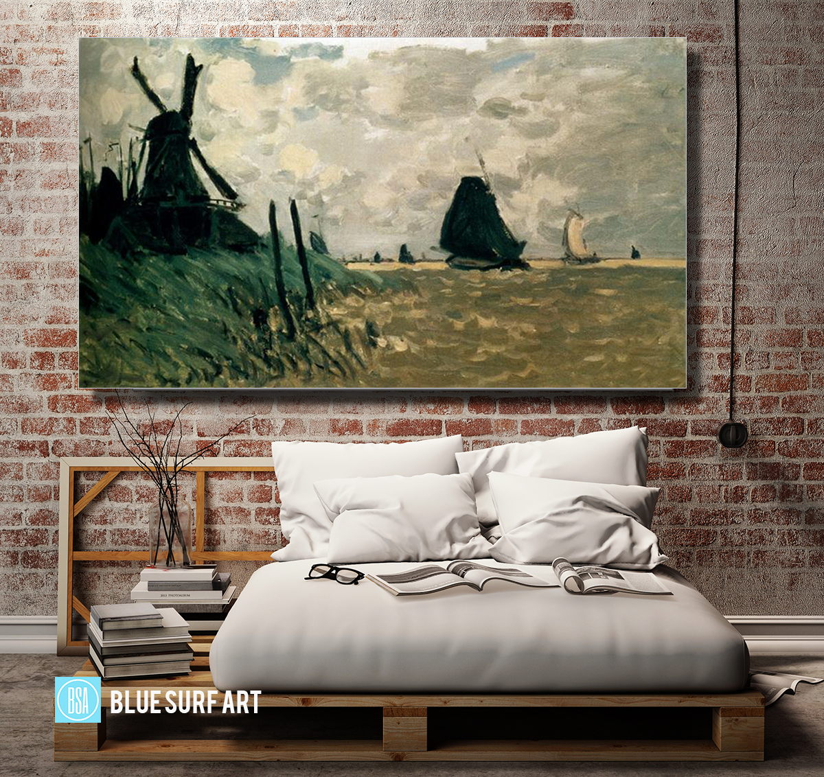 A Windmill near Zaandam, 1871. Reproduction Oil Painting on Canvas I Blue Surf Art - Bedroom