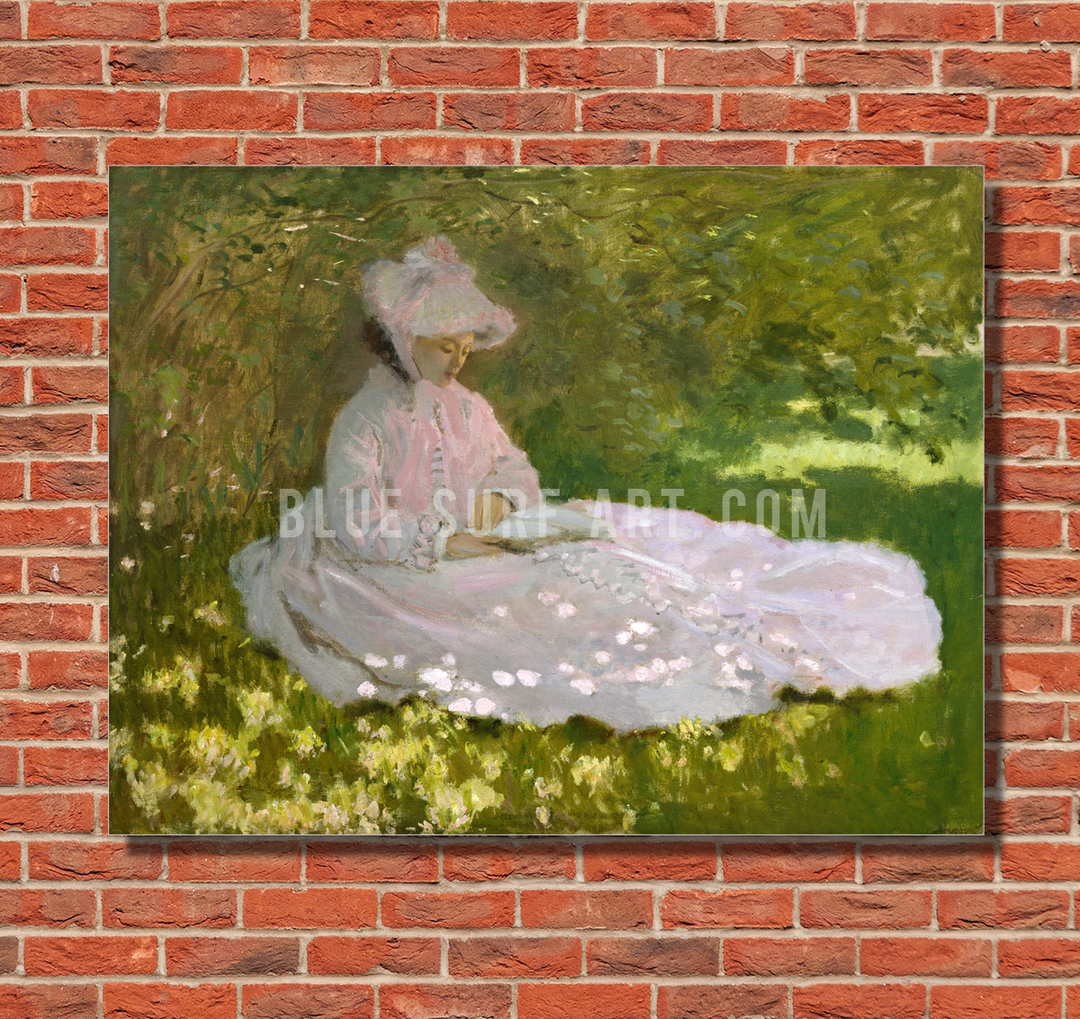 Springtime, 1872. Reproduction Oil Painting on Canvas  I  Blue Surf Art - red brick wall