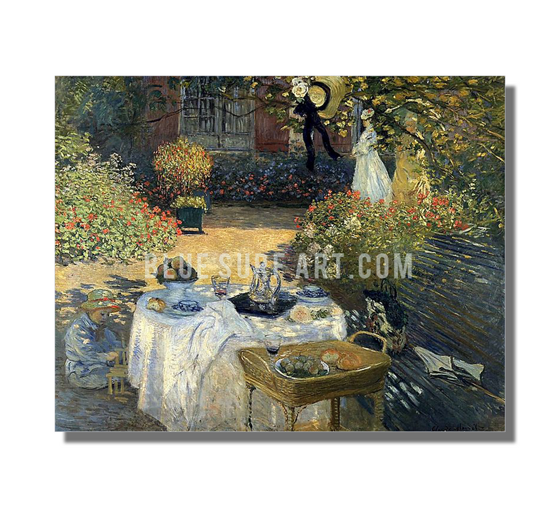 Monet Luncheon, 1973. Reproduction Oil Painting on Canvas I Blue Surf Art - white background