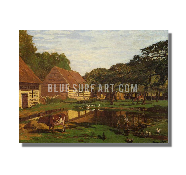 A Farmyard in Normandy, c.1863. Reproduction Oil Painting on Canvas I Blue Surf Art - White Background