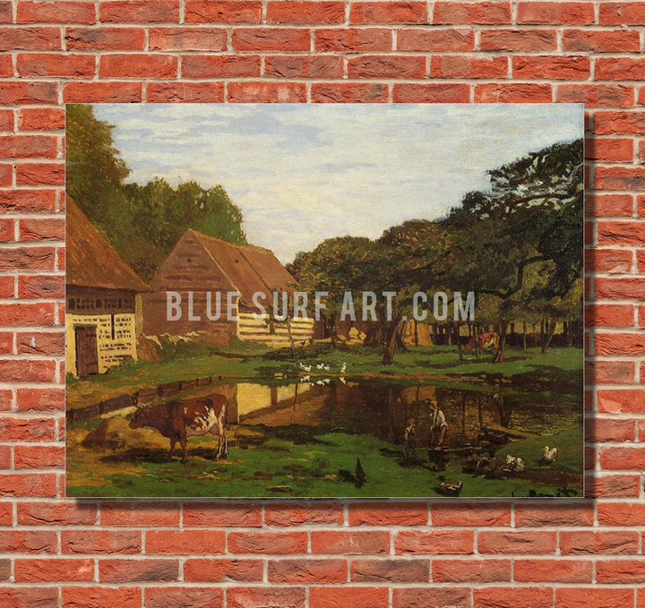 A Farmyard in Normandy, c.1863. Reproduction Oil Painting on Canvas I Blue Surf Art - Red bricks