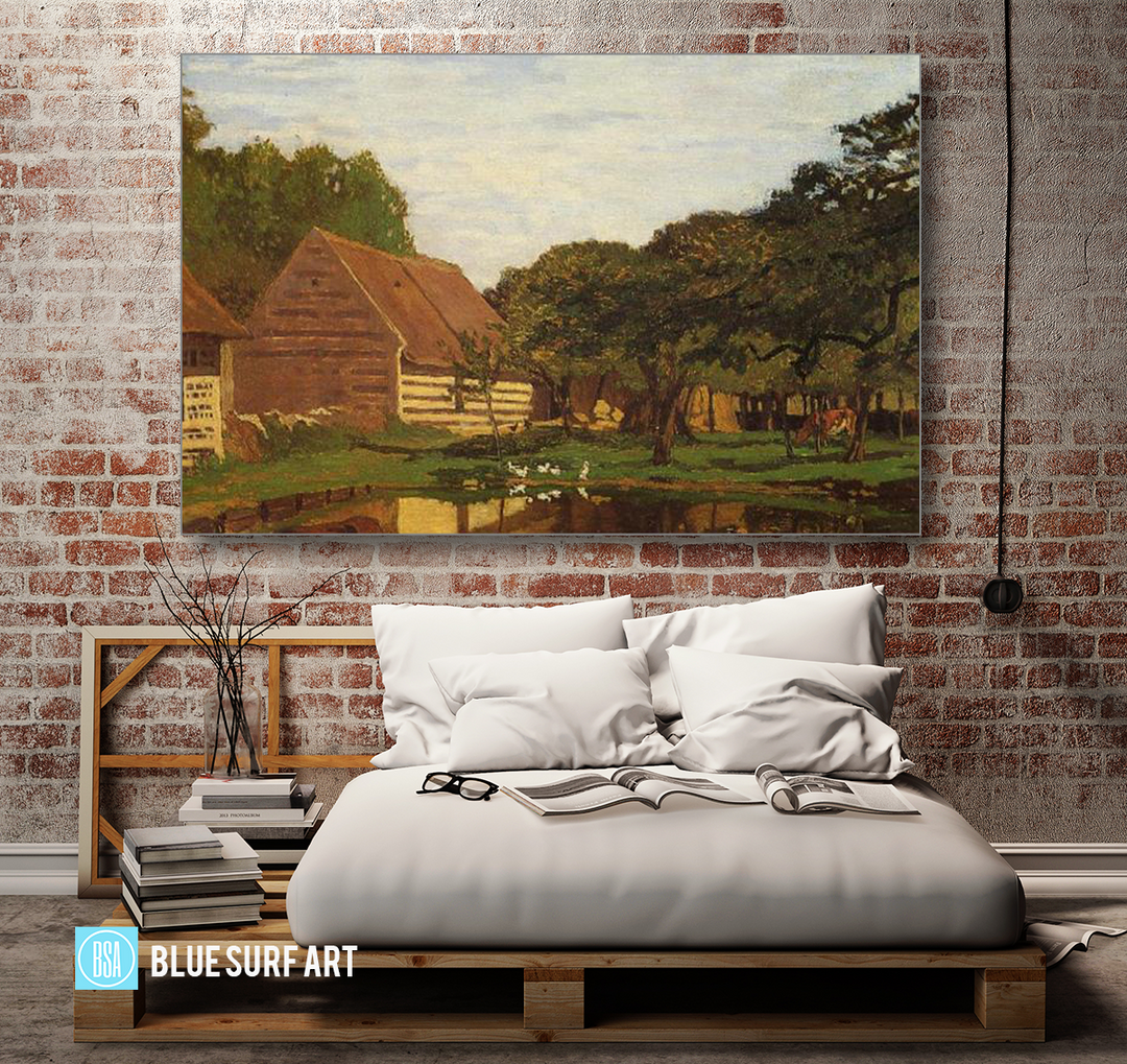 A Farmyard in Normandy, c.1863. Reproduction Oil Painting on Canvas I Blue Surf Art - Bedroom