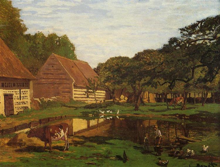 A Farmyard in Normandy, c.1863. Reproduction Oil Painting on Canvas I Blue Surf Art