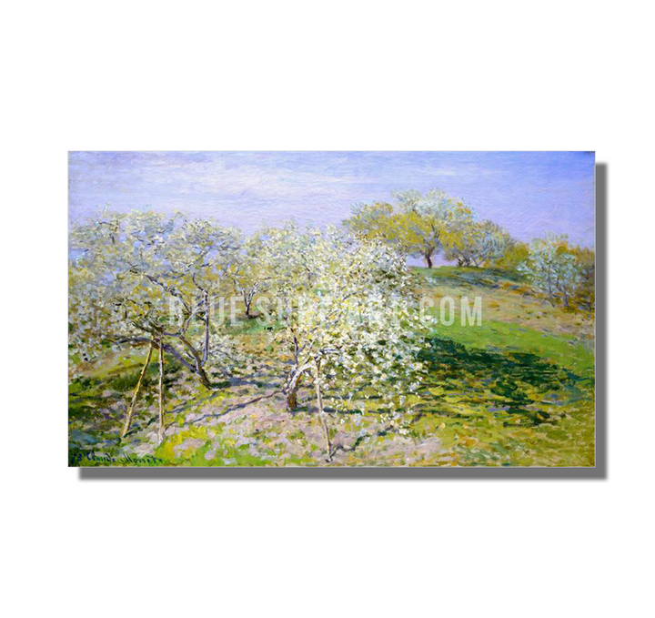 Apple Trees In Blossom, 1873. Reproduction Oil Painting on Canvas I Blue Surf Art - white background