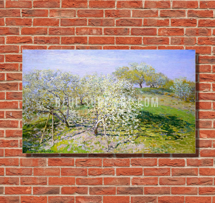 Apple Trees In Blossom, 1873. Reproduction Oil Painting on Canvas I Blue Surf Art - red bricks