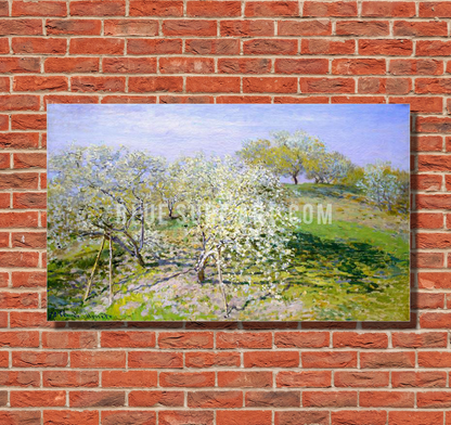 Apple Trees In Blossom, 1873. Reproduction Oil Painting on Canvas I Blue Surf Art - red bricks