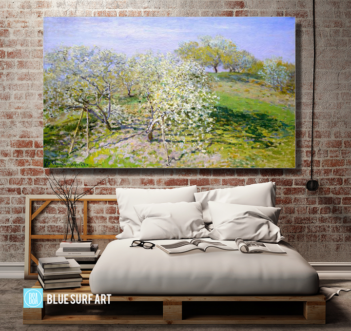 Apple Trees In Blossom, 1873. Reproduction Oil Painting on Canvas I Blue Surf Art - bedroom