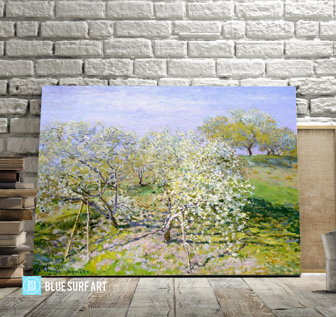 Apple Trees In Blossom, 1873. Reproduction Oil Painting on Canvas I Blue Surf Art - showcase