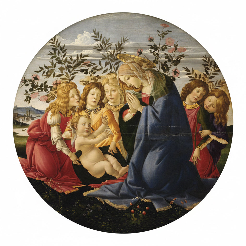 Madonna Adoring the Child with Five Angels by Sandro Botticelli I Blue Surf Art
