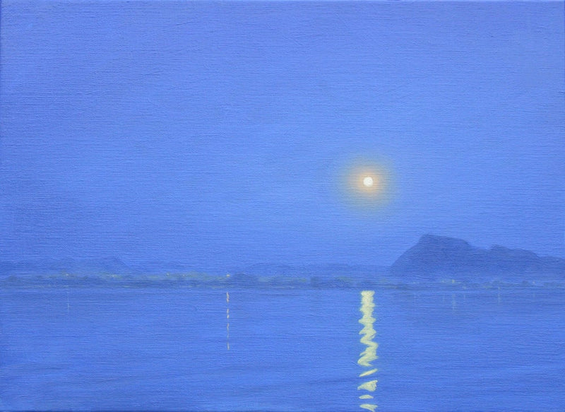 Moonlight Art Original Seascape Painting Calm Water Canvas Art Prints