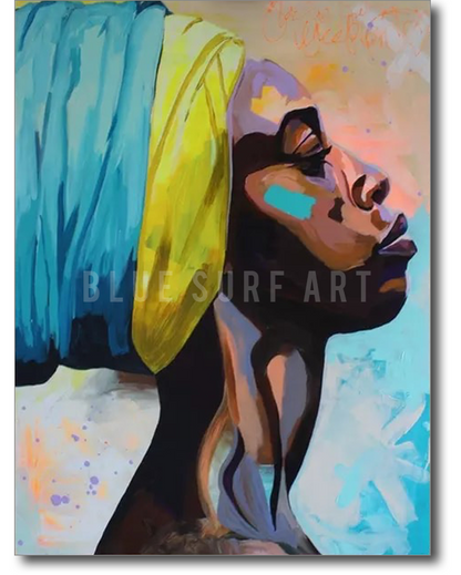 African beauty wall art, woman model canvas art, African woman canvas painting