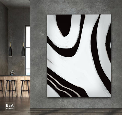 Black & White Minimalist Modern Wall Art, Abstract Canvas Art Painting - Fora #12. Large Abstract Painting, Modern Abstract Painting, oil hand painting, office wall art, original abstract, textured art, Living room wall art, Modern interior wall art