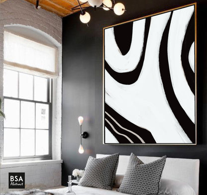 Black & White Minimalist Modern Wall Art, Abstract Canvas Art Painting - Fora #12. Large Abstract Painting, Modern Abstract Painting, oil hand painting, office wall art, original abstract, textured art, Living room wall art, Modern interior wall art