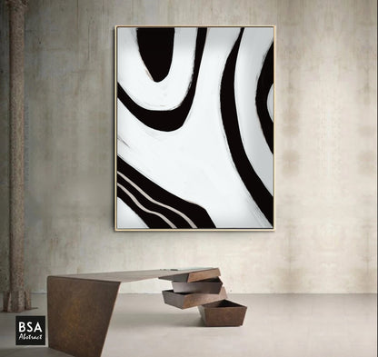 Black & White Minimalist Modern Wall Art, Abstract Canvas Art Painting - Fora #12. Large Abstract Painting, Modern Abstract Painting, oil hand painting, office wall art, original abstract, textured art, Living room wall art, Modern interior wall art