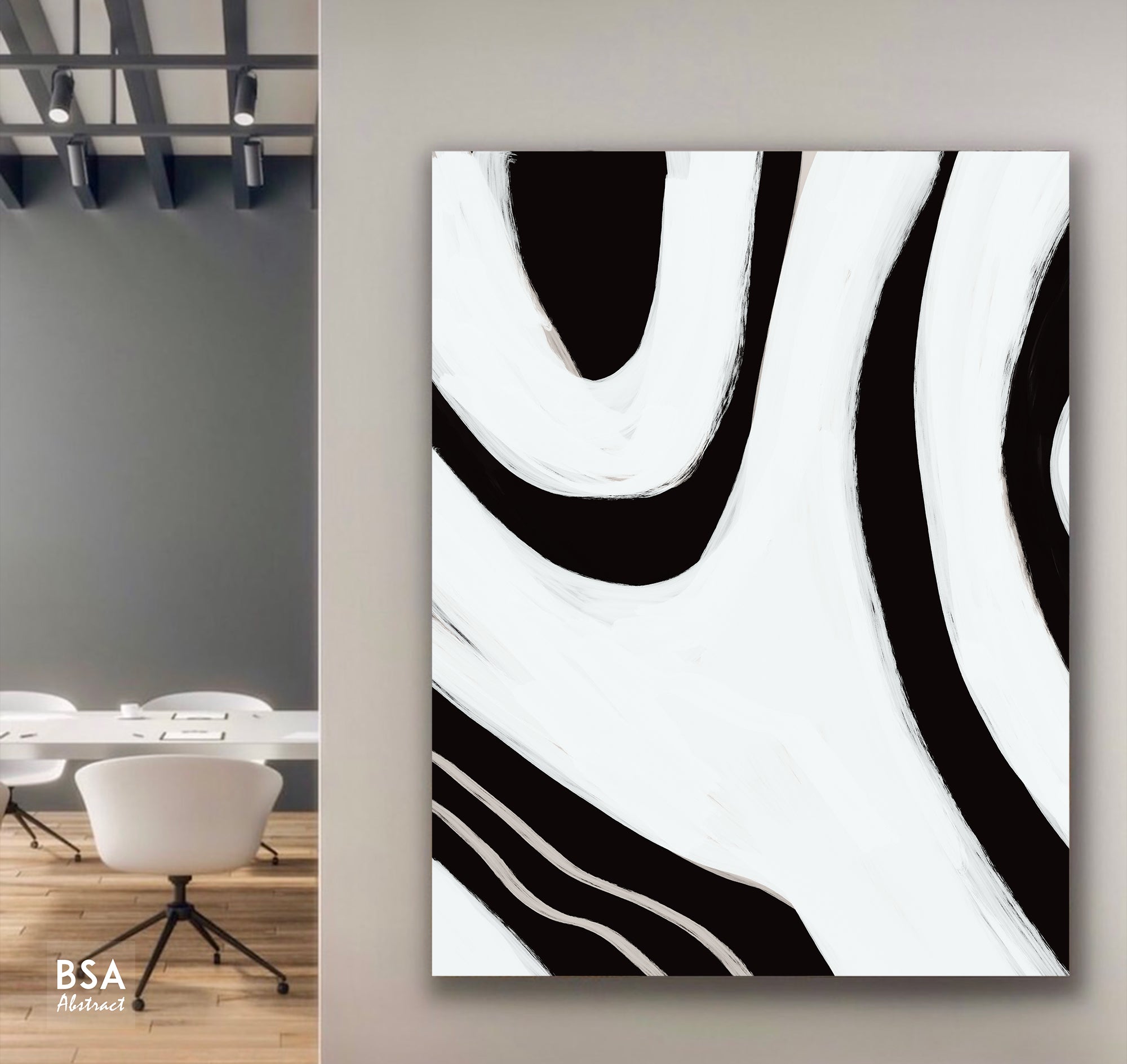 Black & White Minimalist Modern Wall Art, Abstract Canvas Art Painting - Fora #12. Large Abstract Painting, Modern Abstract Painting, oil hand painting, office wall art, original abstract, textured art, Living room wall art, Modern interior wall art