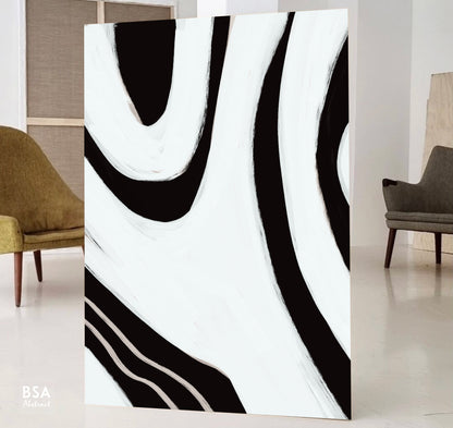 Black & White Minimalist Modern Wall Art, Abstract Canvas Art Painting - Fora #12. Large Abstract Painting, Modern Abstract Painting, oil hand painting, office wall art, original abstract, textured art, Living room wall art, Modern interior wall art
