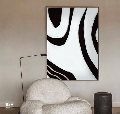 Black & White Minimalist Modern Wall Art, Abstract Canvas Art Painting - Fora #12. Large Abstract Painting, Modern Abstract Painting, oil hand painting, office wall art, original abstract, textured art, Living room wall art, Modern interior wall art