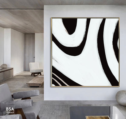 Black & White Minimalist Modern Wall Art, Abstract Canvas Art Painting - Fora #12. Large Abstract Painting, Modern Abstract Painting, oil hand painting, office wall art, original abstract, textured art, Living room wall art, Modern interior wall art
