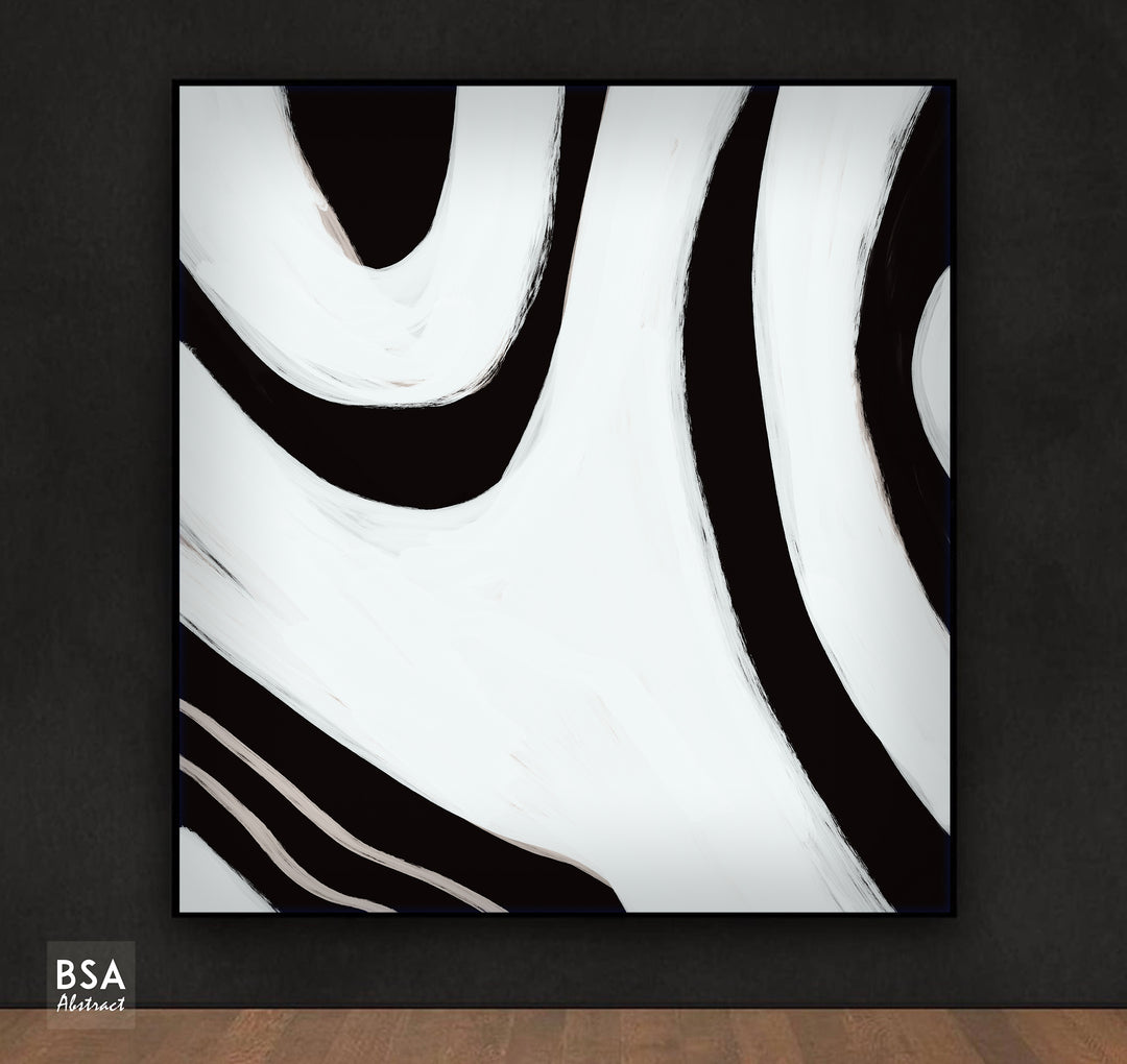Black & White Minimalist Modern Wall Art, Abstract Canvas Art Painting - Fora #12. Large Abstract Painting, Modern Abstract Painting, oil hand painting, office wall art, original abstract, textured art, Living room wall art, Modern interior wall art