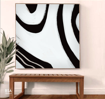 Black & White Minimalist Modern Wall Art, Abstract Canvas Art Painting - Fora #12. Large Abstract Painting, Modern Abstract Painting, oil hand painting, office wall art, original abstract, textured art, Living room wall art, Modern interior wall art