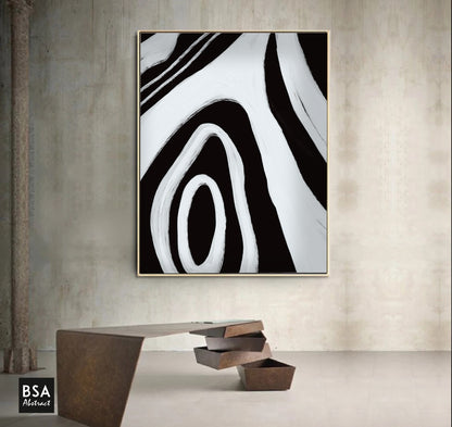 Black & White Minimalist Modern Wall Art, Abstract Canvas Art Painting - Fora #13. Large Abstract Painting, Modern Abstract Painting, oil hand painting, office wall art, original abstract, textured art, Living room wall art, Modern interior wall art