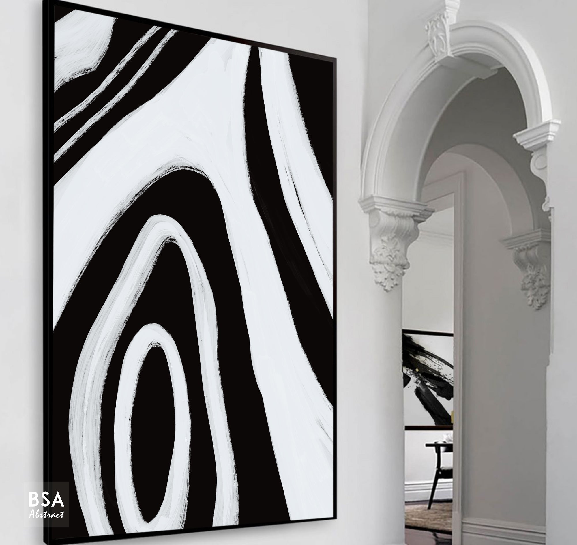 Black & White Minimalist Modern Wall Art, Abstract Canvas Art Painting - Fora #13. Large Abstract Painting, Modern Abstract Painting, oil hand painting, office wall art, original abstract, textured art, Living room wall art, Modern interior wall art