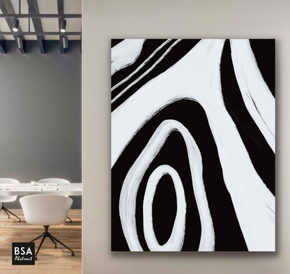 Black & White Minimalist Modern Wall Art, Abstract Canvas Art Painting - Fora #13. Large Abstract Painting, Modern Abstract Painting, oil hand painting, office wall art, original abstract, textured art, Living room wall art, Modern interior wall art