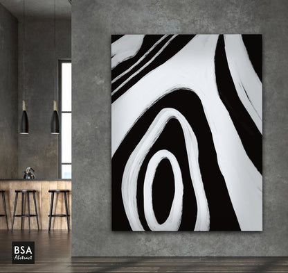 Black & White Minimalist Modern Wall Art, Abstract Canvas Art Painting - Fora #13. Large Abstract Painting, Modern Abstract Painting, oil hand painting, office wall art, original abstract, textured art, Living room wall art, Modern interior wall art